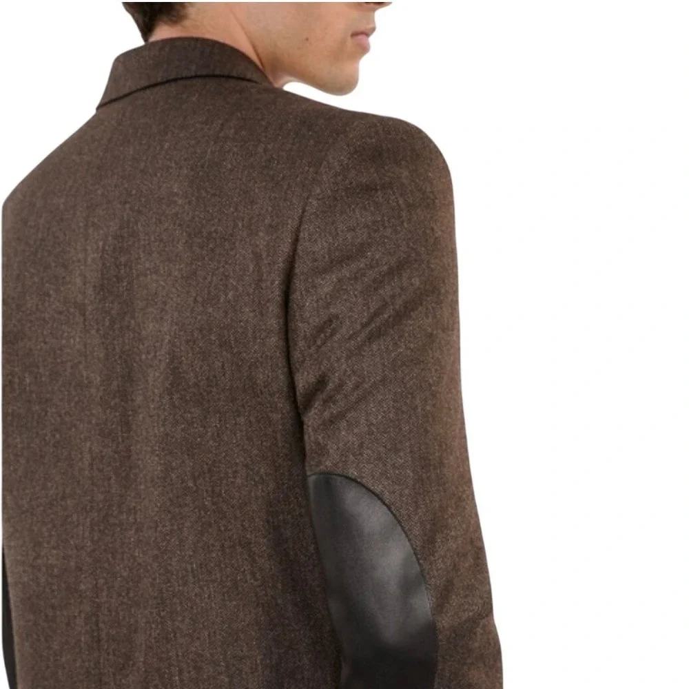 The Kooples Blazer Men’s Double Breasted Wool FR 46/ US 36 Brown‎ Leather Elbow